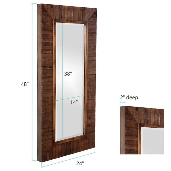 Large Rectangle Walnut Stain Beveled Glass Contemporary Mirror (48 in. H x 24 in. W)