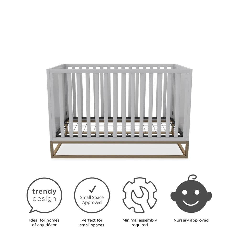 Dove Gray 3-in-1 Convertible Wood Crib with Gold Metal Base