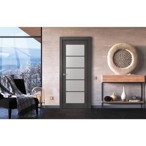 36 in. x 80 in. Avanti Black Apricot Left-Hand Solid Core Wood 5-Lite Frosted Glass Single Prehung Interior Door