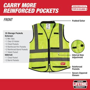 Premium Small/Medium Yellow Class 2 High Visibility Safety Vest with 15 Pockets and Clear Anti Scratch Safety Glasses