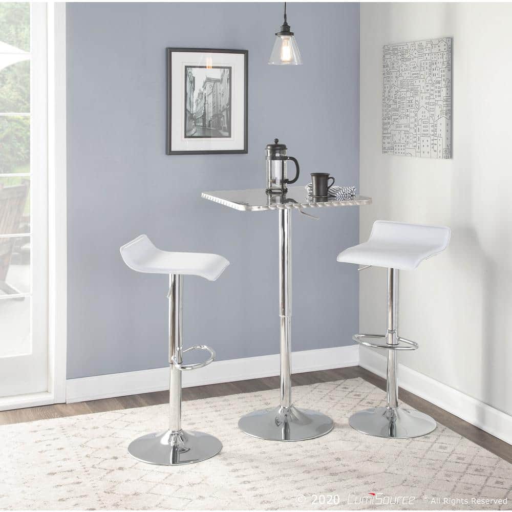 Contemporary White Leatherette Adjustable Swivel Barstool, 16"