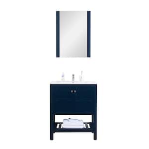 Manhattan 30 in. W x 18 in. D Vanity in Navy with White Basin and Mirror