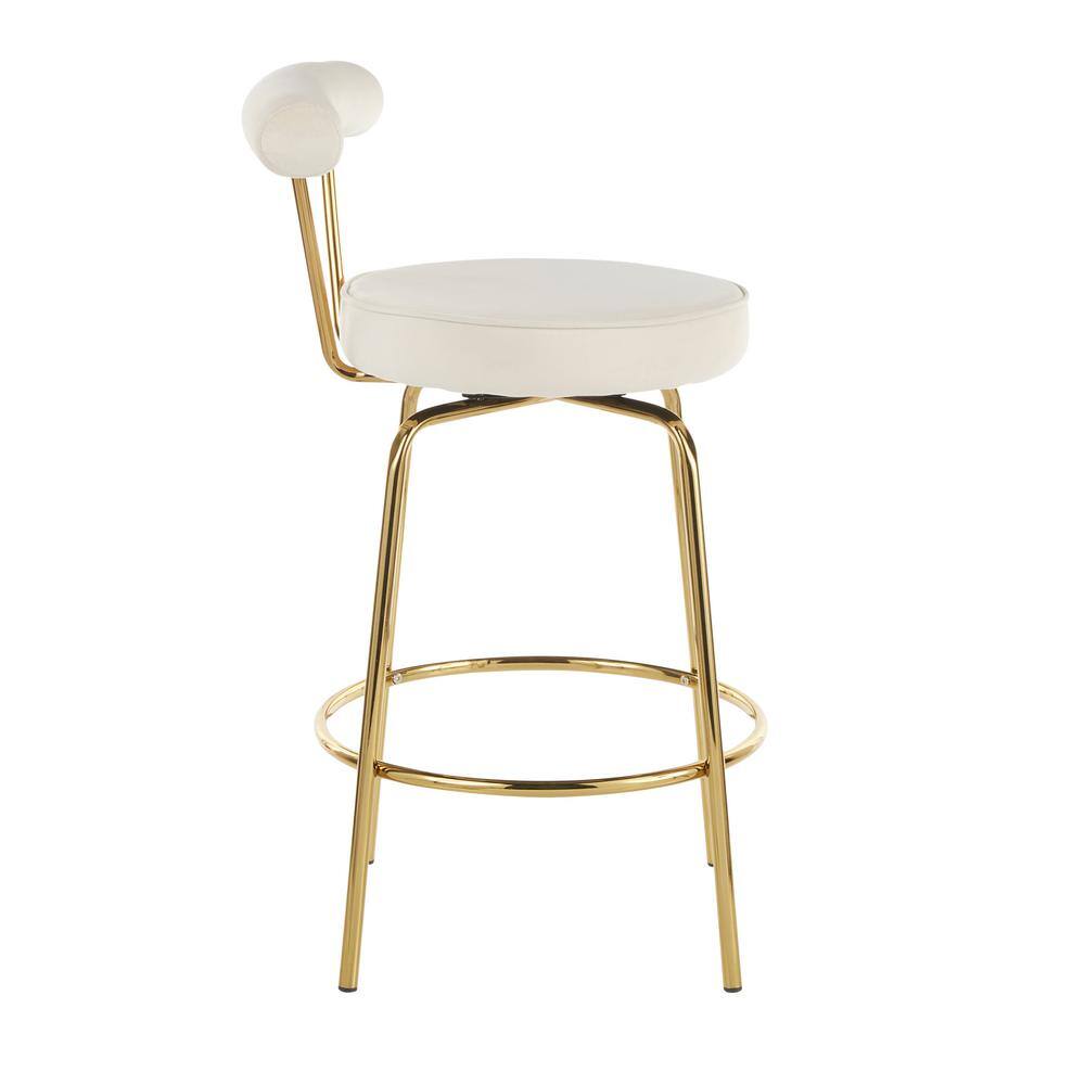 Glam Gold Metal and Cream Velvet Swivel Counter Stool