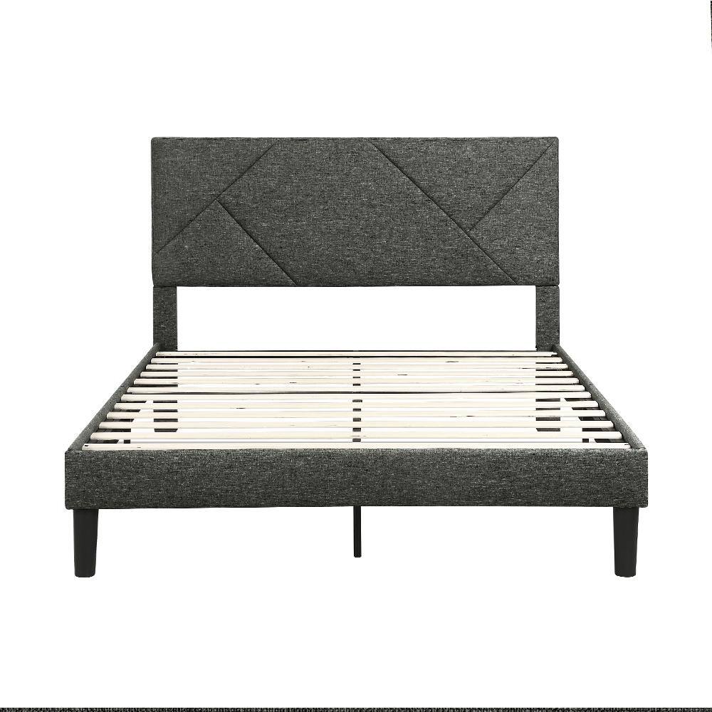 Raina Transitional Gray Upholstered Full Platform Bed with Engineered Wood Frame