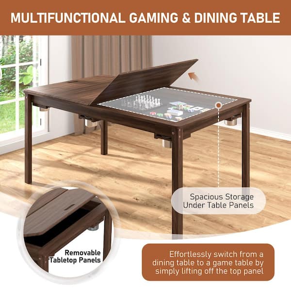 63 in. W 4-6-Player Wood Poker Table with Removable Top and Cup and Card Holders