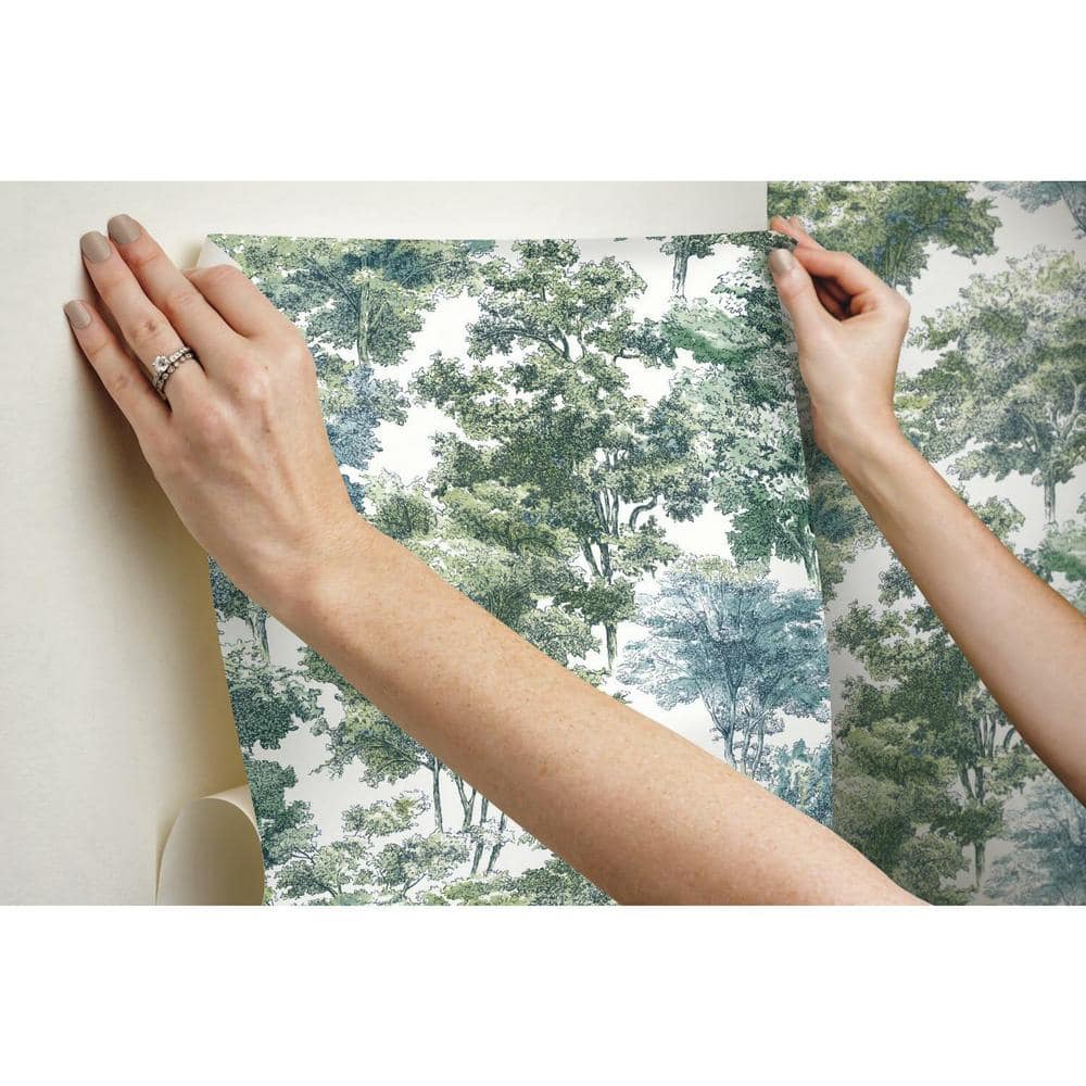Green and Blue Botanical Forest Peel and Stick Wallpaper