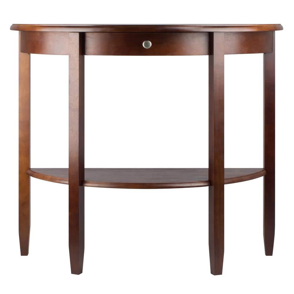 Transitional Demilune Walnut Console Table with Storage