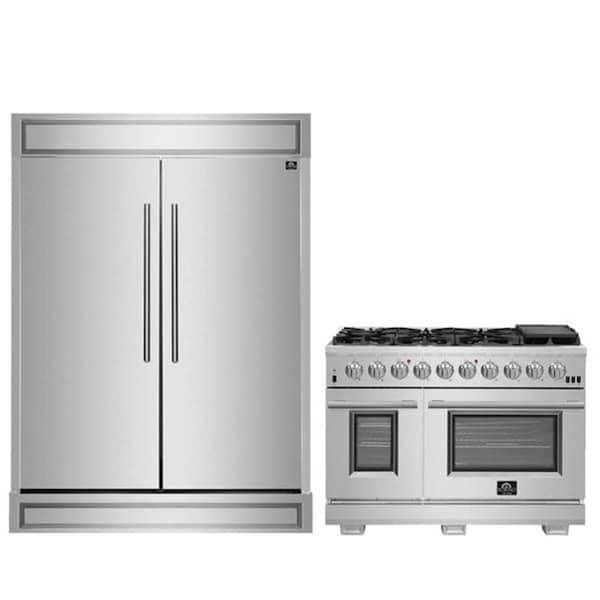 Forno 3-Pieces Bundle - Capri Asca 48 in. Gas Range, Maderno 60 in. 2-Piece Refrigerator/Freezer, Orvieto 48 in. Range Hood