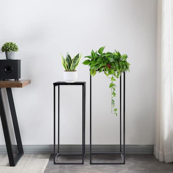 YIYIBYUS 2-Pieces Metal Plant Stand Modern Flower Pot Rack Indoor Outdoor  Square Plant Holder Black OT-ZJGJ-5157 - The Home Depot