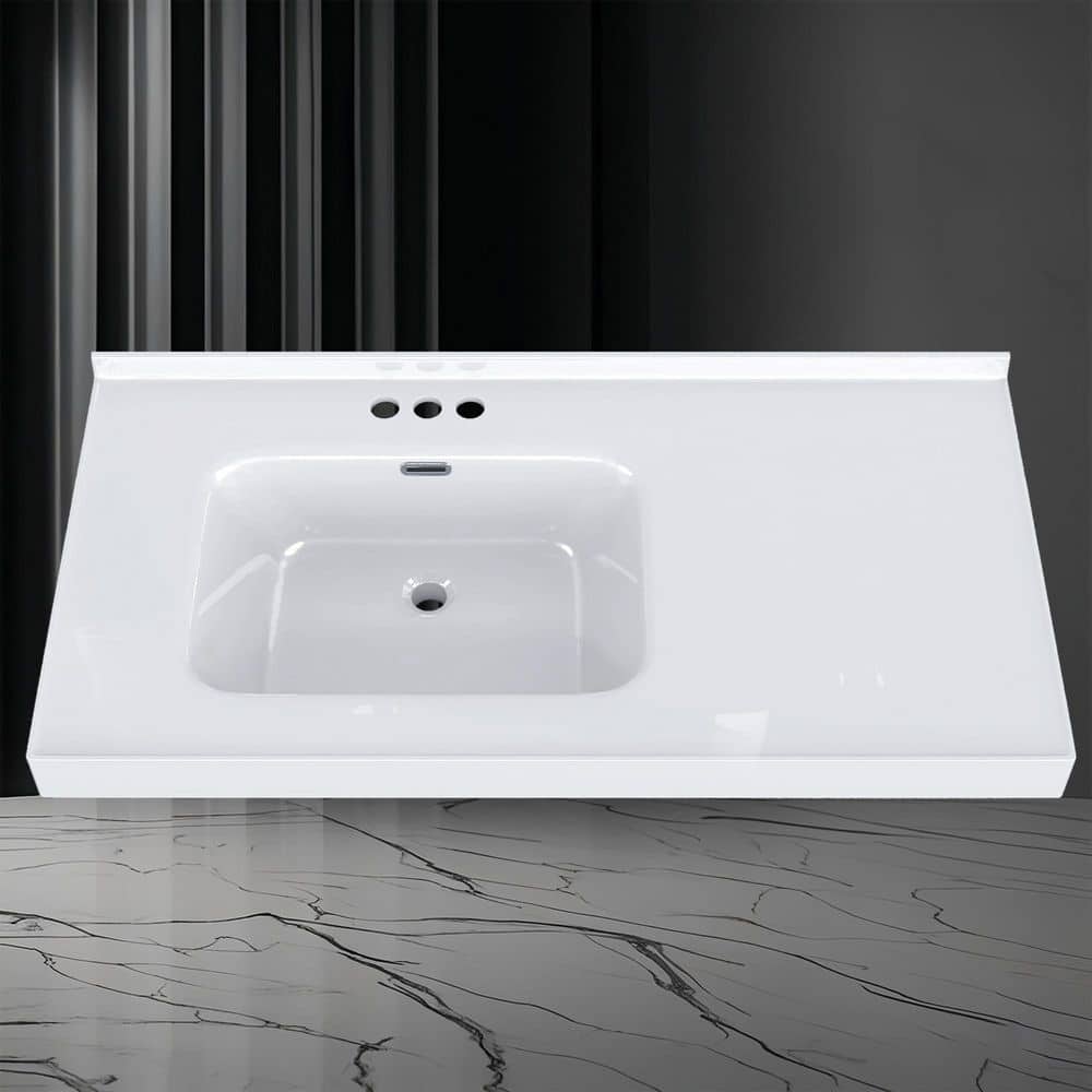 NTQ 43 in. W x 22 in. D Solid Surface White Vanity Top Rectangular Single Sink Bathroom Vanity ...