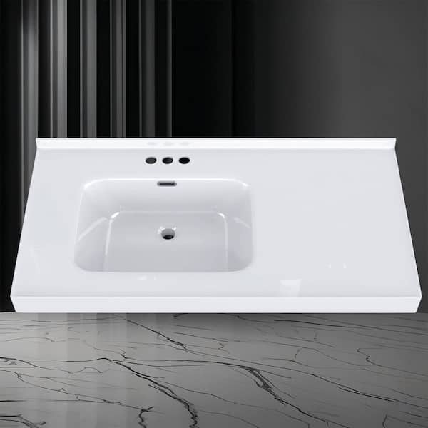 NTQ 43 in. W x 22 in. D Solid Surface White Vanity Top Rectangular Single Sink Bathroom Vanity Top in Glossy White