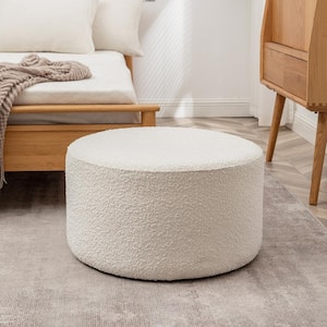 White Boucle Upholstered Round Ottoman