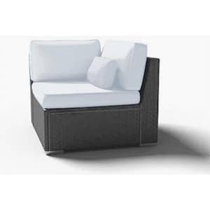 Outdoor Patio Furniture Espresso Brown Wicker Sofa Corner Chair (White-Right Corner Chair)