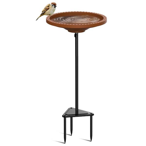 Phewnyzo 13 in. Circle Brown Heavy Duty Freestanding Bird Bath Stand with Metal Stake Stand, Bird Bath Bowl Spa