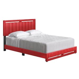 Beaumont Upholstered Faux Leather Platform Bed, Full, Red