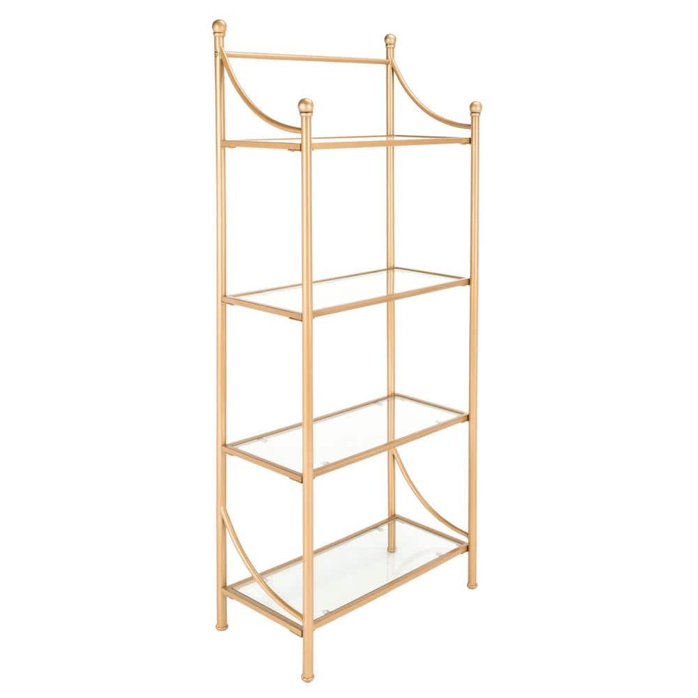 Elegant Diana 4-Tier Gold Metal & Tempered Glass Etagere
