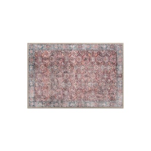 Amber Multi 2 ft. x 3 ft. Transitional Bordered Vintage Machine Washable Non Slip Area Rug