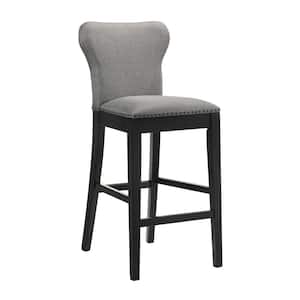 42 in. Grey and Black Wood Frame Bar Stool with Nailhead Trim (Set of 2)