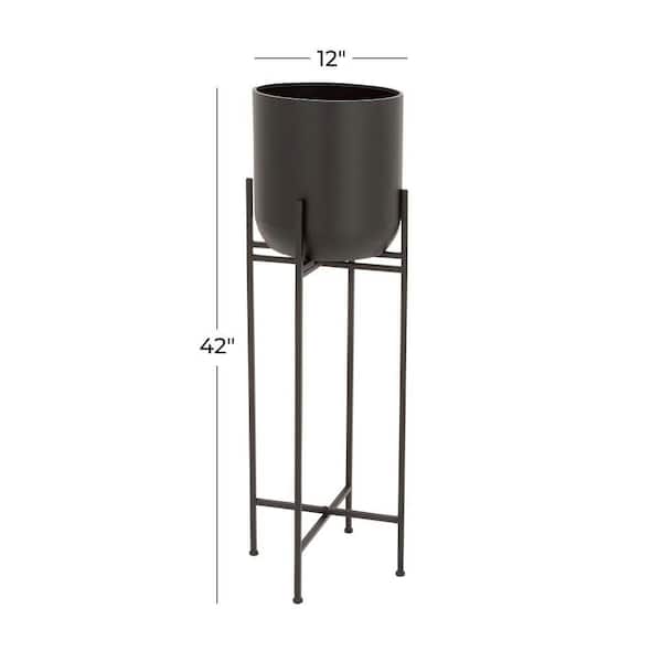 12 in. Oversized Black Metal Indoor Outdoor Planter with Removable Stand