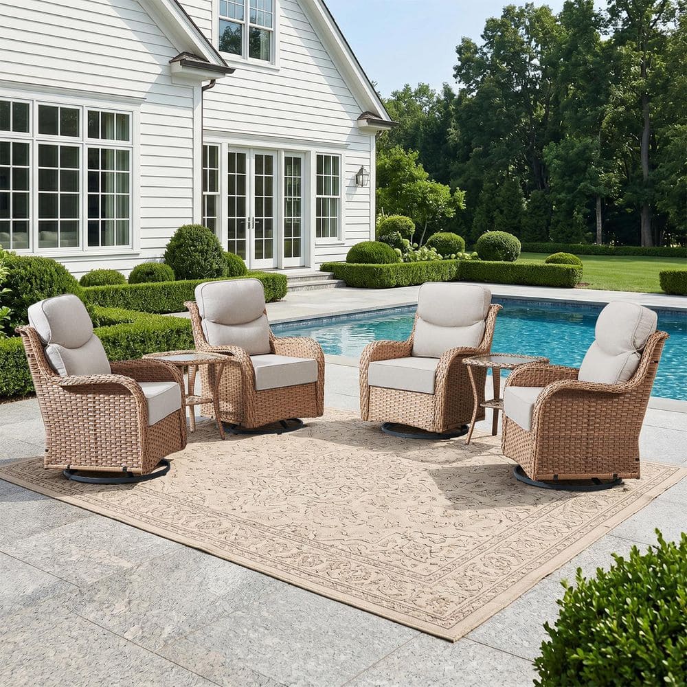 MoonLuxe Yellow Swivel Glider Wicker Outdoor Rocking Chair with Beige Olefin 6 in. Thick Cushions (4-Piece) price history on PriceWatchPro
