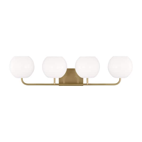 Generation Lighting Rory Extra Large 34 in. 4-Light Satin Bronze Bathroom Vanity Light with Opal Glass Shades