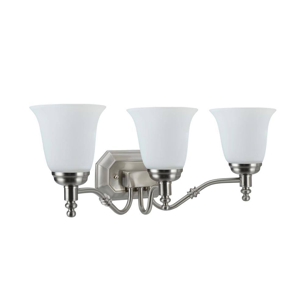 Satin Nickel 3-Light Vanity Fixture with Frosted Glass Shades
