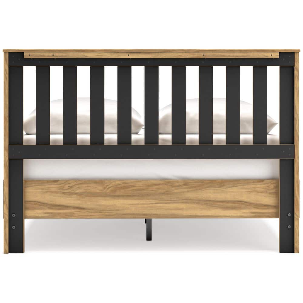 Light Brown Wood Queen Slatted Panel Headboard