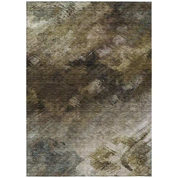 HomeRoots Chocolate, Beige 9 ft. x 12 ft. Woven Abstract Polyester Rectangle Indoor / Outdoor Area Rug