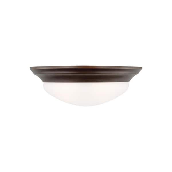 Generation Lighting Nash 14 in. 2-Light Bronze Classic Contemporary Flush Mount with Satin Etched Glass Twist-Lock Shade