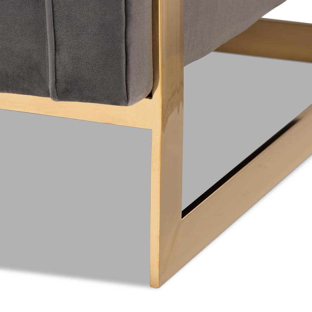 Luxe Grey Velvet Armchair with Gold Metal Frame
