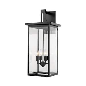 27 in. 4-Light Powder Coat Black Outdoor Wall-Light Sconce with Clear Glass