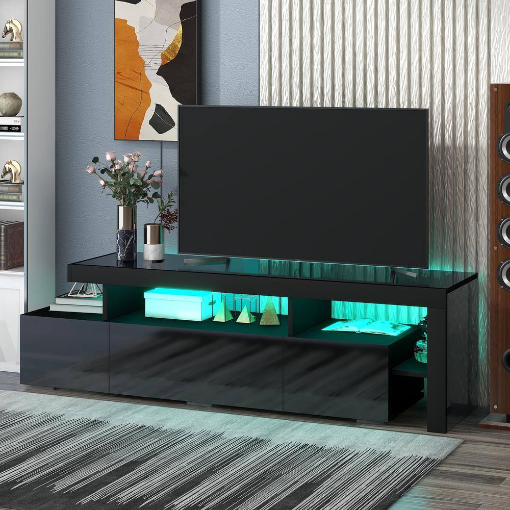 GODEER 73.20 in. Black TV Stand With DVD Shelf Fits TV's up to 70 in