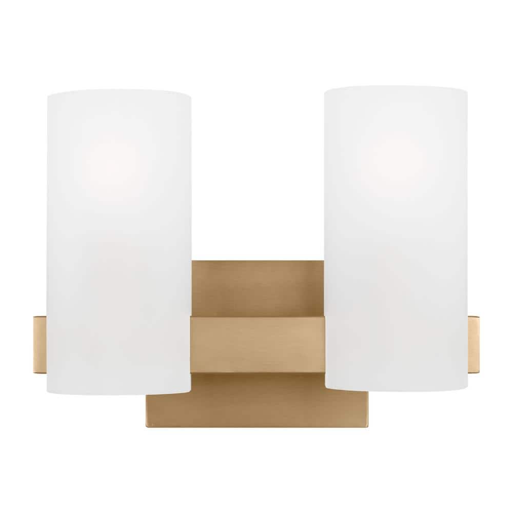 Rhode Satin Brass 2-Light Vanity with Etched Glass Shades