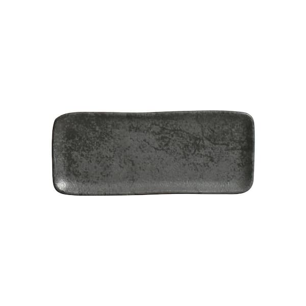 8.66 in. Chromium Gray Stoneware Rectangular Platter Organic (Set of 4)