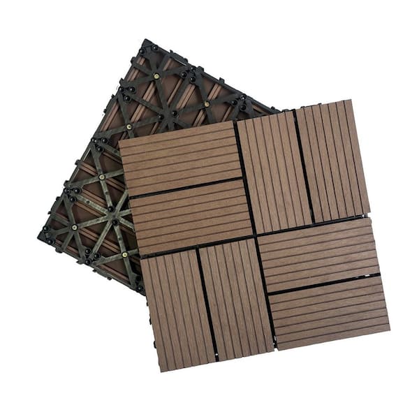 Tidoin Outdoor 1 ft. x 1 ft. Composite Deck Tile in Light Coffee(20 Per Box)