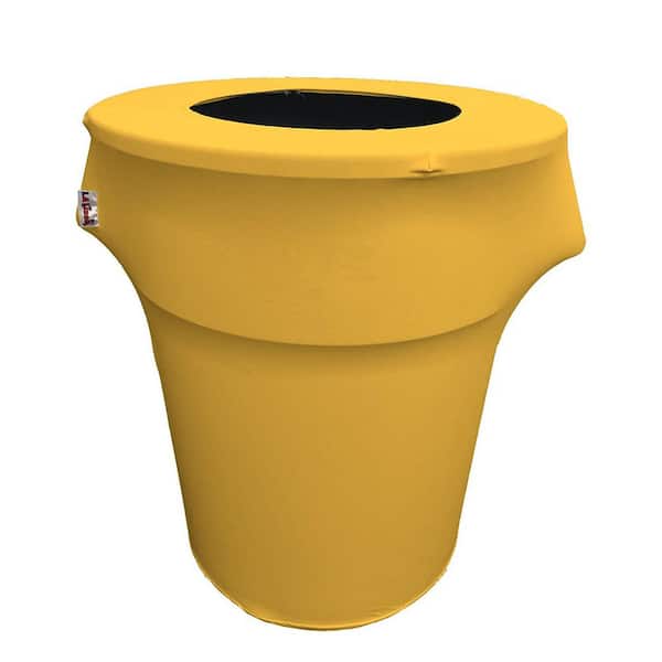 LA Linen Round Yellow Stretch for 55 Gal. Trash Can Cover