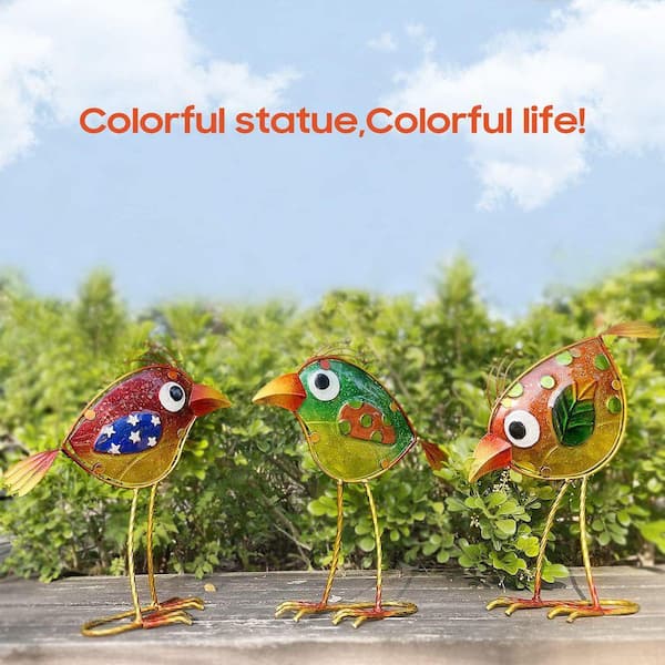 Garden Decor for Outside, Funny Metal & Glass Bird Decor for