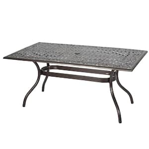 Rectangle Bronze Metal Outdoor Dining Table with Umbrella Hole for Outdoor, Backyard and Garden Lawn