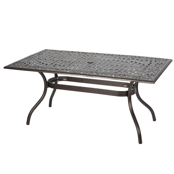 ITOPFOX Rectangle Bronze Metal Outdoor Dining Table with Umbrella Hole for Outdoor, Backyard and Garden Lawn