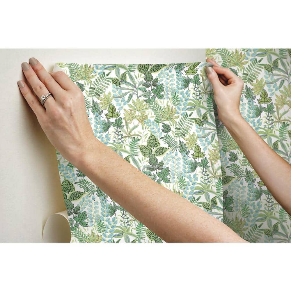 Green and White Botanical Peel and Stick Vinyl Wallpaper Roll