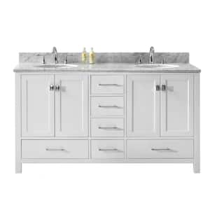 Caroline Avenue 60 in. W Bath Vanity in White with Marble Vanity Top in White with Round Basin