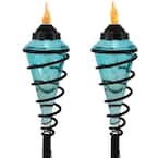 67 in. Metal Swirl Glass Outdoor Torch 2-in-1 Blue (2-Pack)