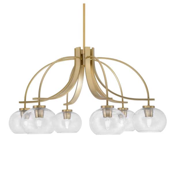 Unbranded Olympia 17 in. 6-Light New Age Brass Downlight Chandelier Clear Bubble Glass Shade