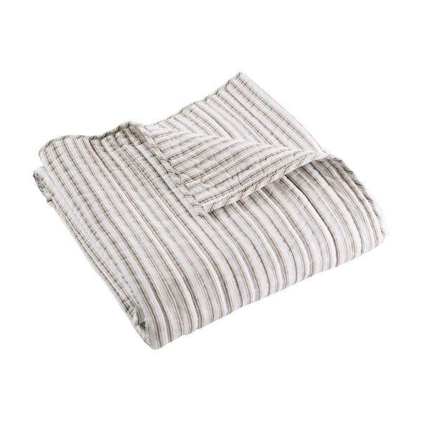 LEVTEX HOME Tobago Stripe Taupe Quilted Cotton Throw Blanket