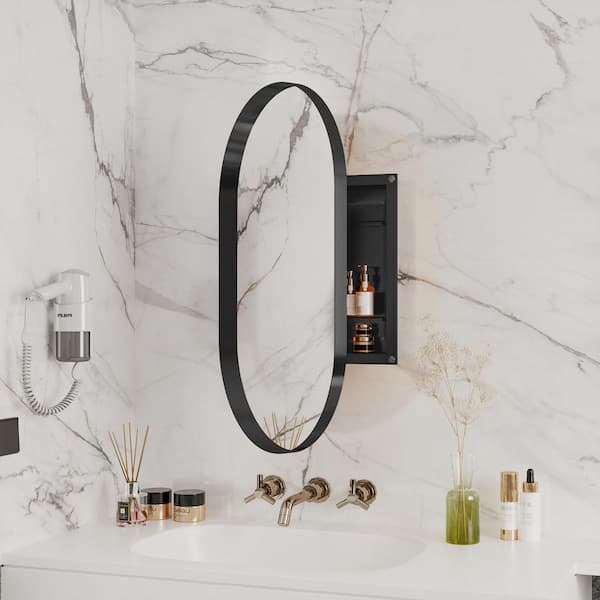 20 in. W x 34 in. H Oval Metal Medicine Cabinet with Mirror