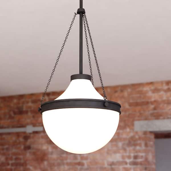 Lincoln 1-Light 12.75 in. Wide Matte Black Globe Mini Pendant with White Milk Glass Shade