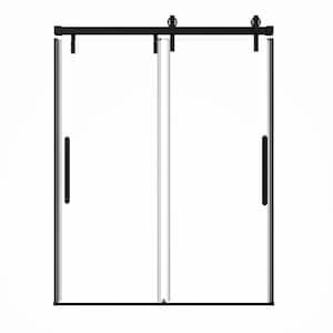 59.6-60.6 in. W x 76 in. H Frameless Glass Shower Door in Matte Black with Glass Certified by SGCC