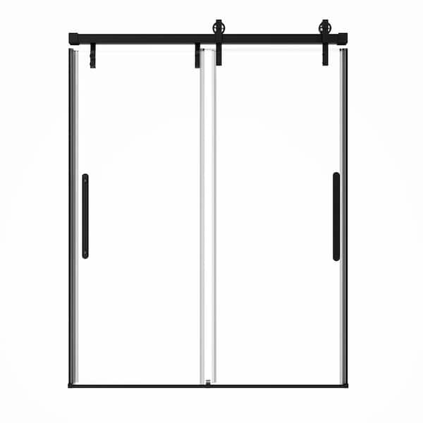 CASAINC 59.6-60.6 in. W x 76 in. H Frameless Double Sliding Shower Door in Matte Black w/ Tempered Clear Glass Certified by SGCC