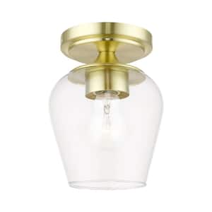 Willow 5.75 in. 1-Light Satin Brass Flush Mount with Clear Glass