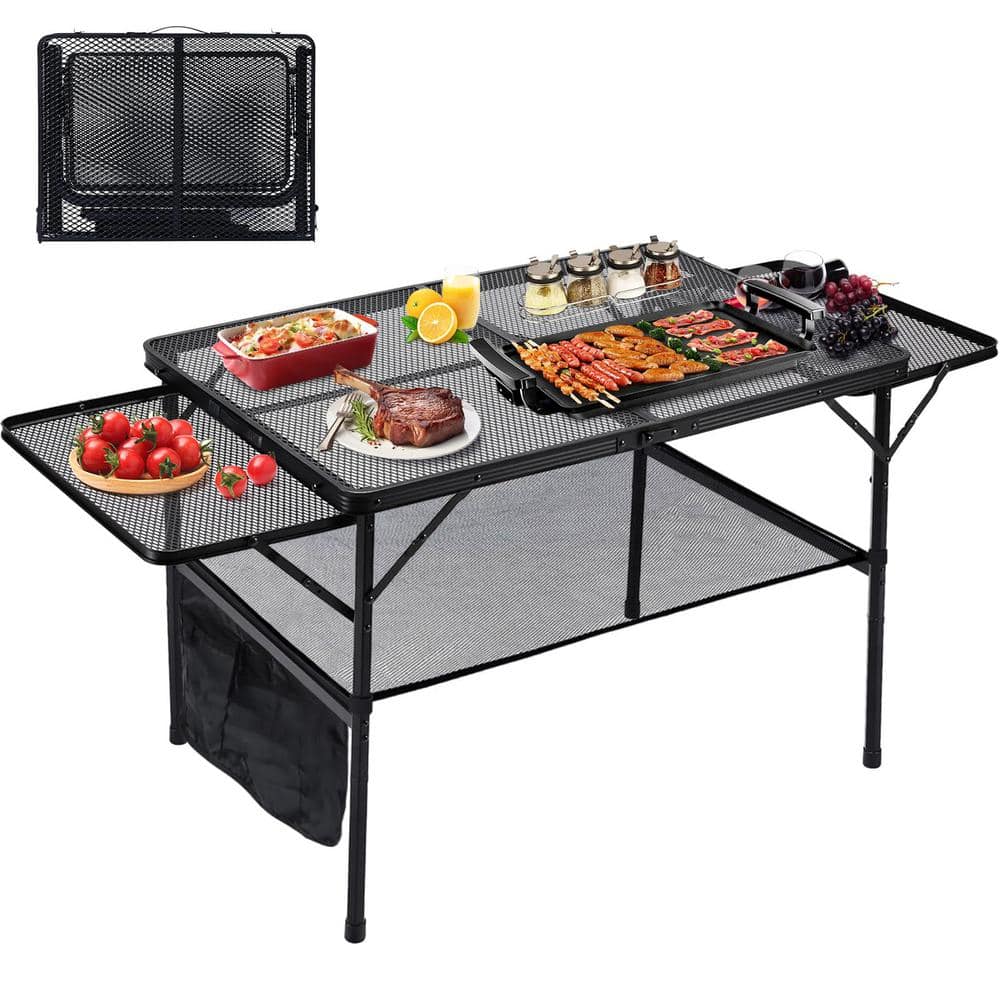 4.4 ft. Folding Grill Table, Portable Camping Table with Extension Board Ou